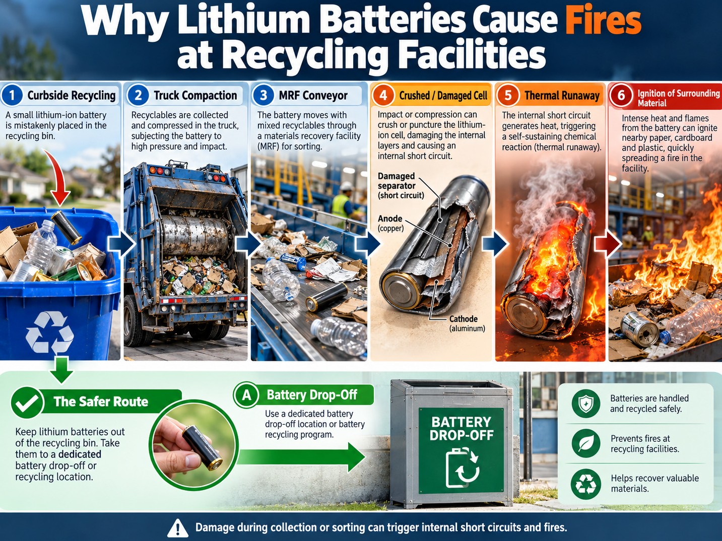 Why Lithium Batteries Cause Fires at Recycling Facilities